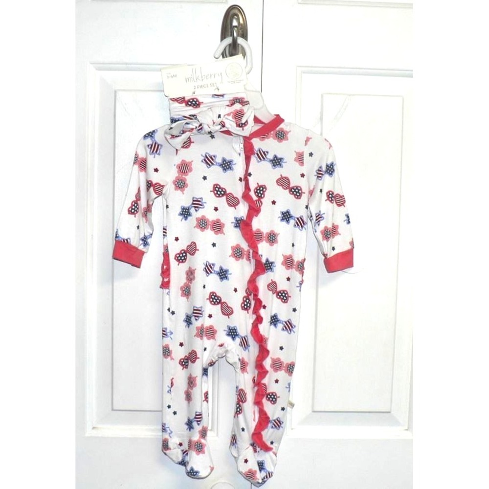 Milkberry Baby Girls 2 Pc Rayon from Bamboo Coveralls & Headband Sunglasses 3-6M